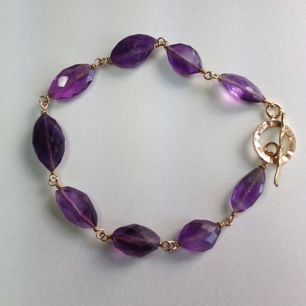 February birthstone Amethyst and Goldfill bracelet