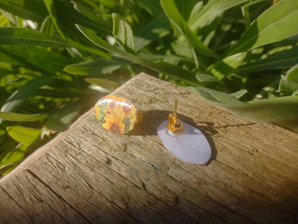 Sunflowers in the Grass Oval Stud Earrings