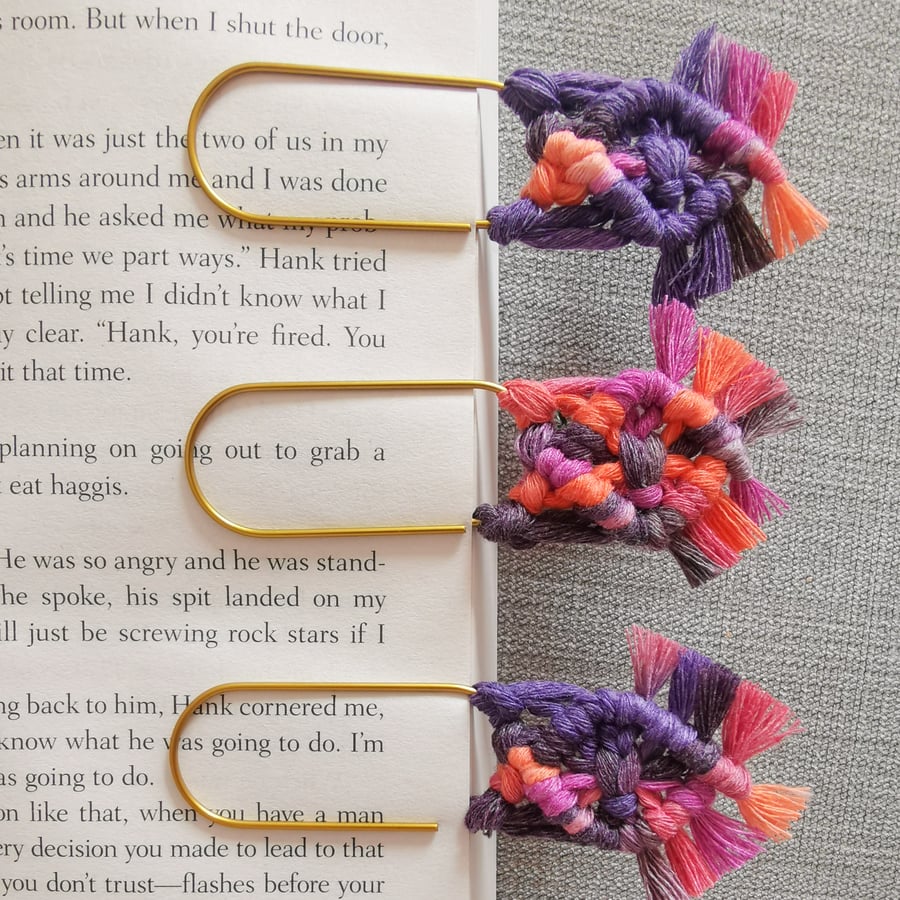 Handmade macrame jumbo paperclip bookmarks, page markers, set of 3