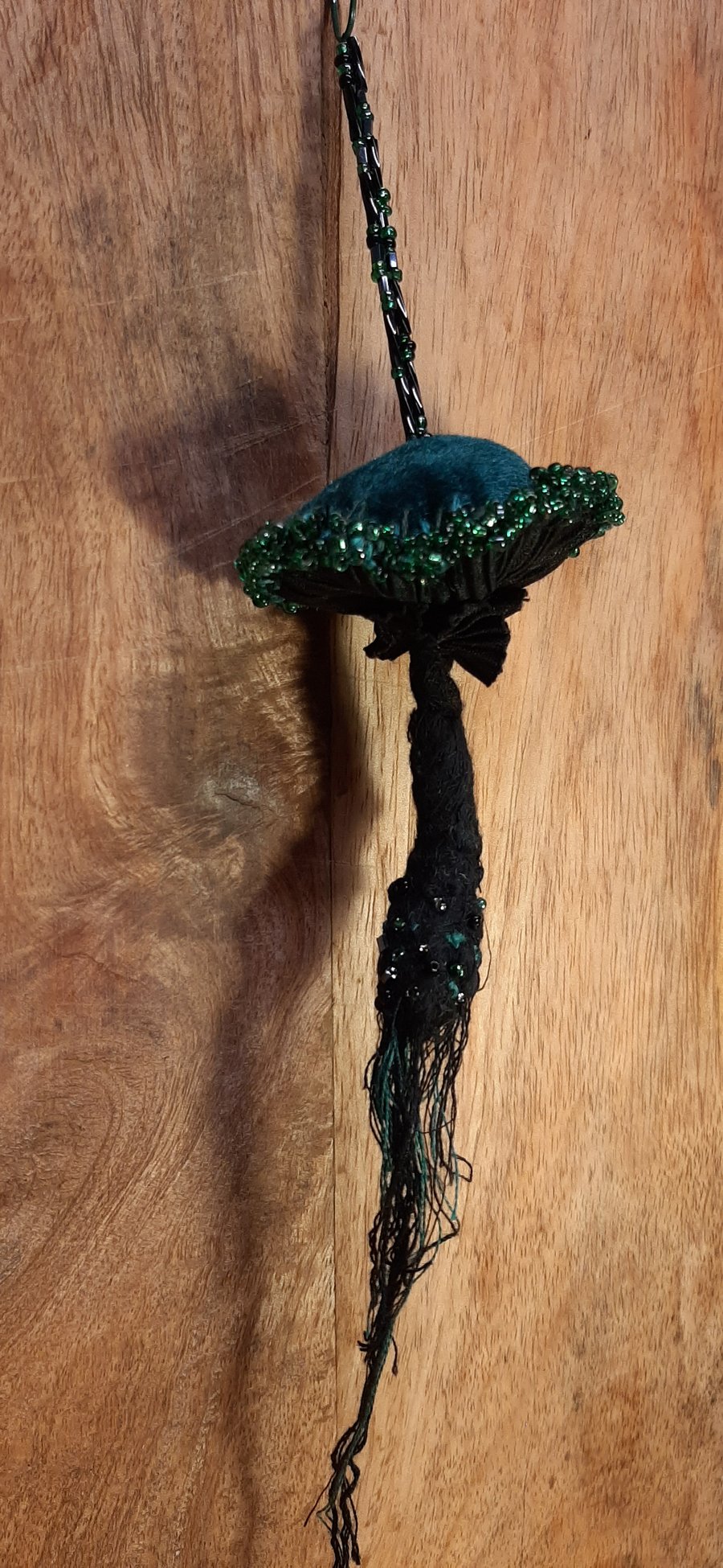 Mushroom textile art green hanging decoration