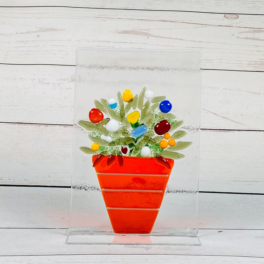 Fused glass flower pot ornament 