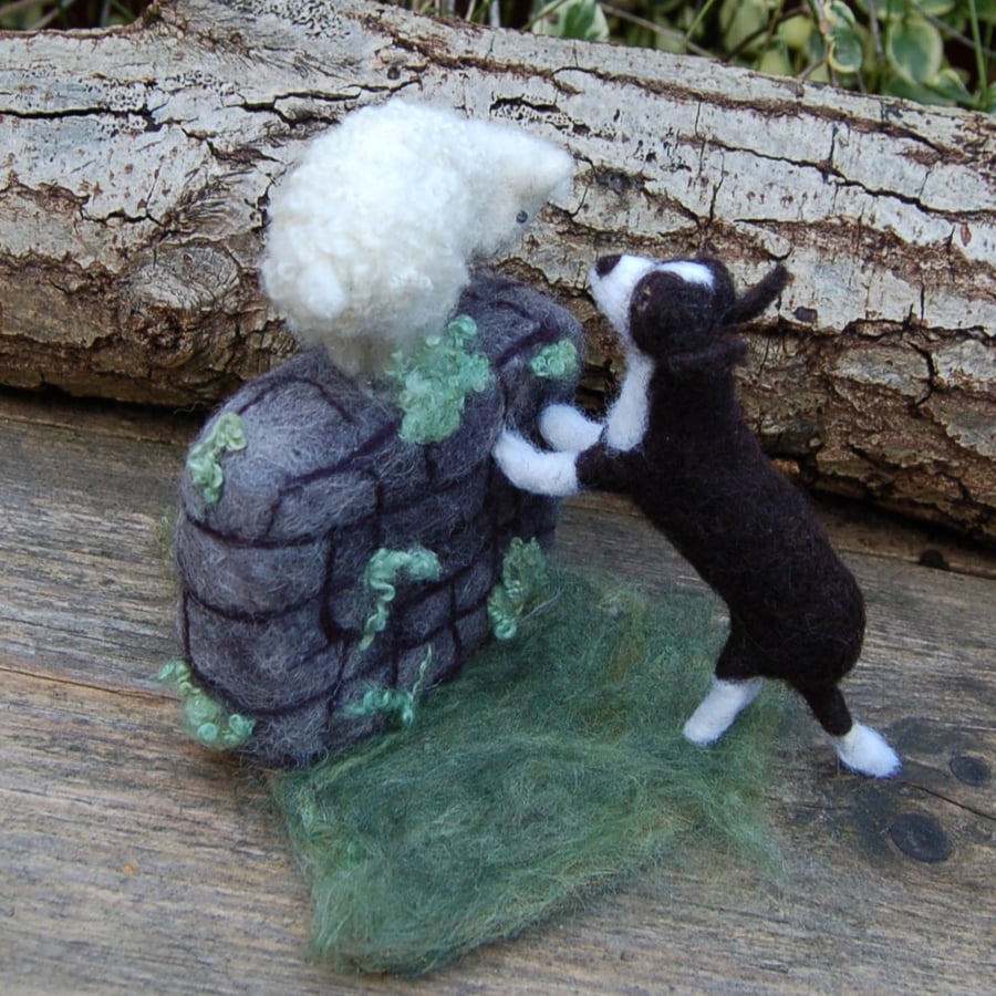 Needle felt Sheepdog and Lamb Sculpture, border collie, fibre art