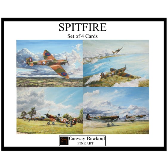 SPITFIRE Aviation Set of 4 Art Cards - Aeroplane Gift For Christmas - 7x5 Blank