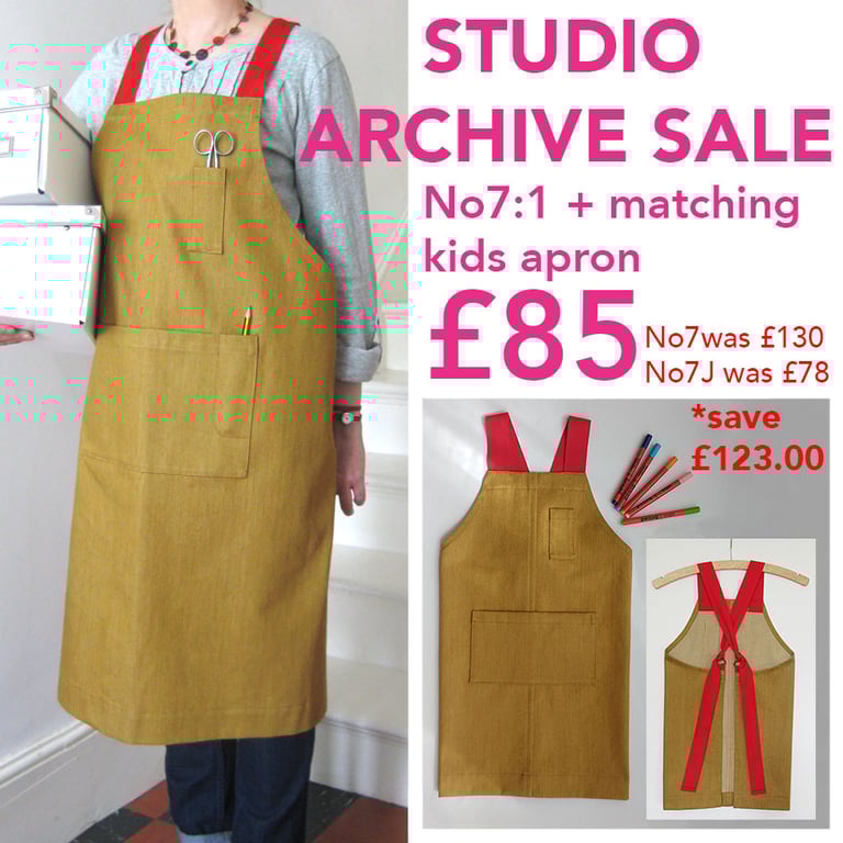 Adult and Child Cross Back Aprons with Adjustable Straps.