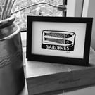 Tinned sardines lino print unframed