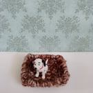 Handmade miniature dolls house woven dog basket bed brown wool