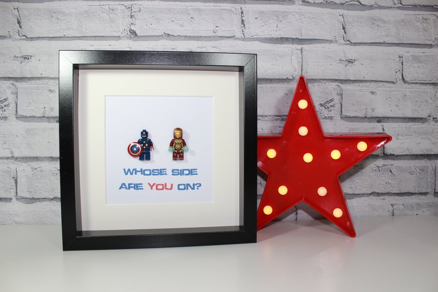 CAPTAIN AMERICA - CIVIL WAR - WHOSE SIDE ARE YOU ON - FRAMED MINIFIGURES