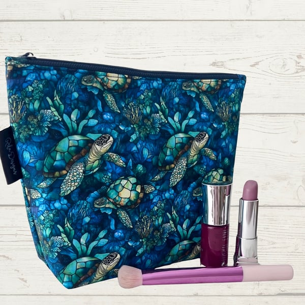 Makeup bags sea turtles on stained glass