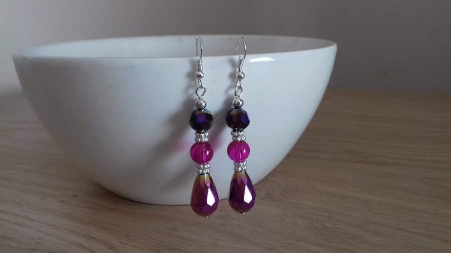 PINK AND SILVER MULTI COLOURED EARRINGS