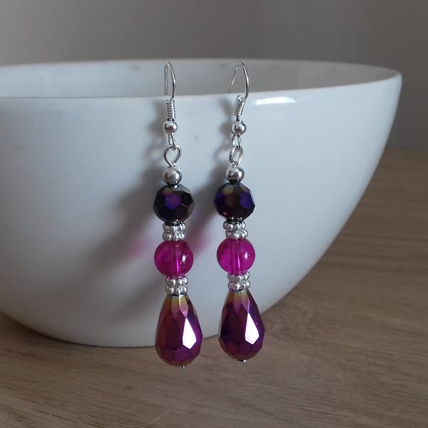 PINK AND SILVER MULTI COLOURED EARRINGS