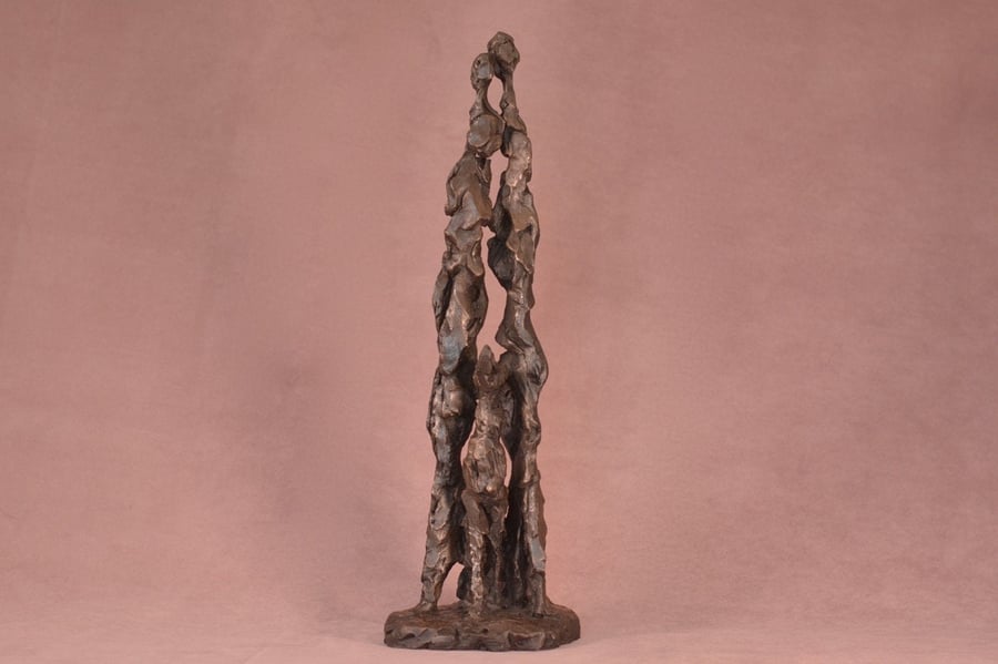 Togetherness Family and Dog Statue Small Bronze Resin Figure & Dog Sculpture