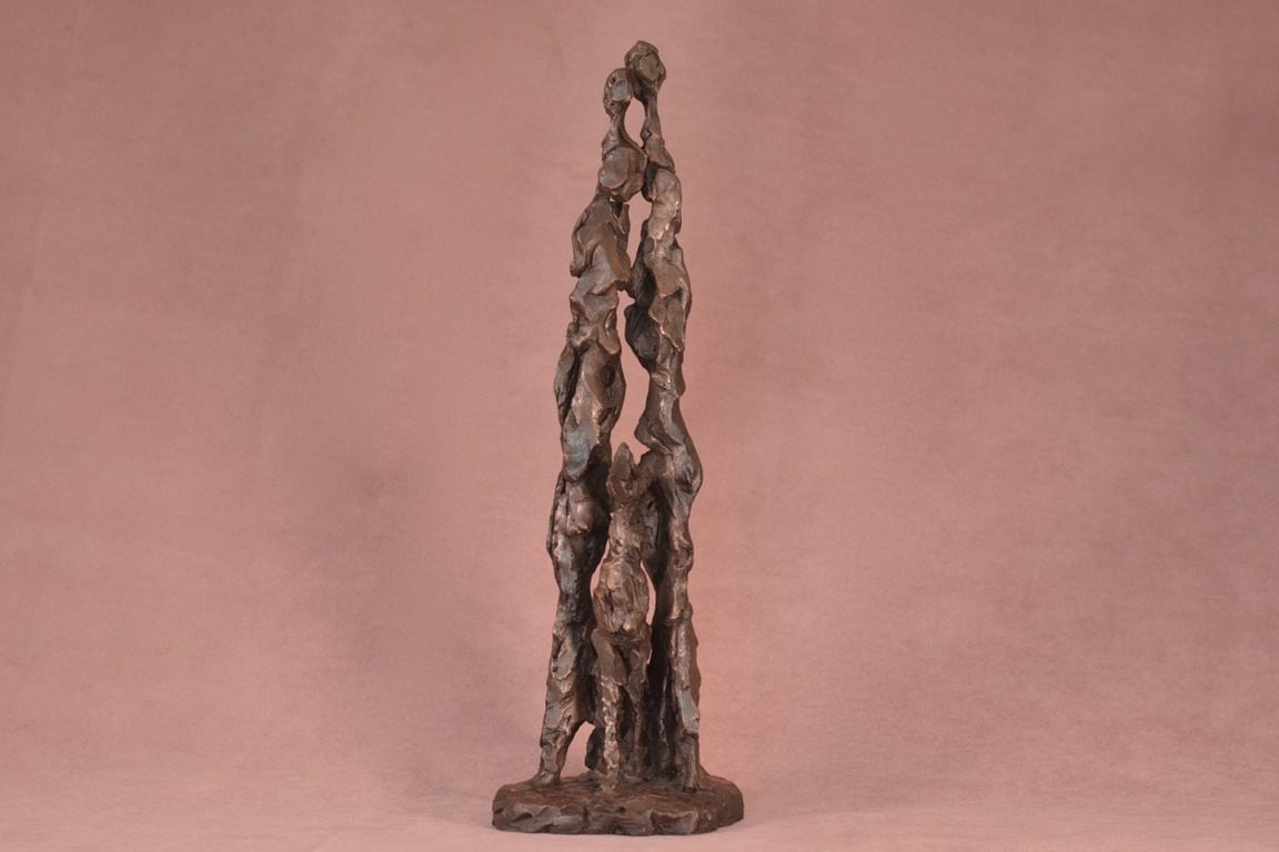 Togetherness Family and Dog Statue Small Bronze Resin Figure & Dog Sculpture