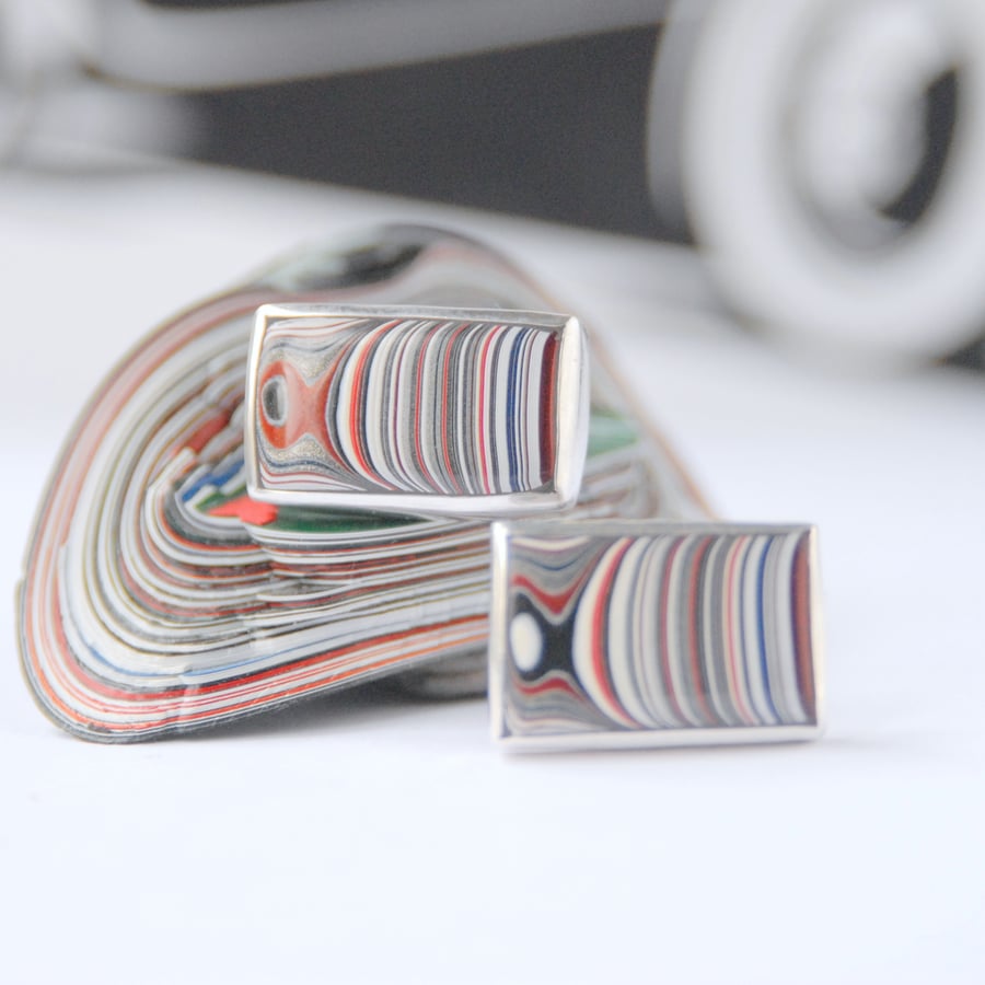 Oblong fordite cufflinks (silver swivel backs)