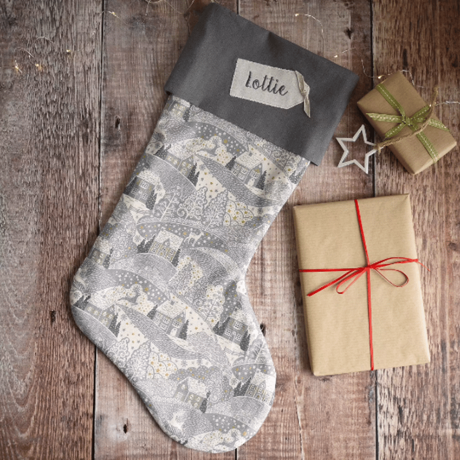 Grey Scandi style Christmas stocking