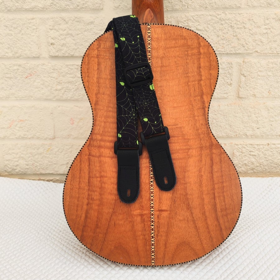 1 inch Wide Adjustable Ukulele Strap with Spider's Webs
