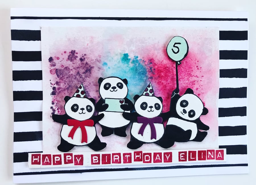 Birthday "Party Pandas" Large Card - Customisable