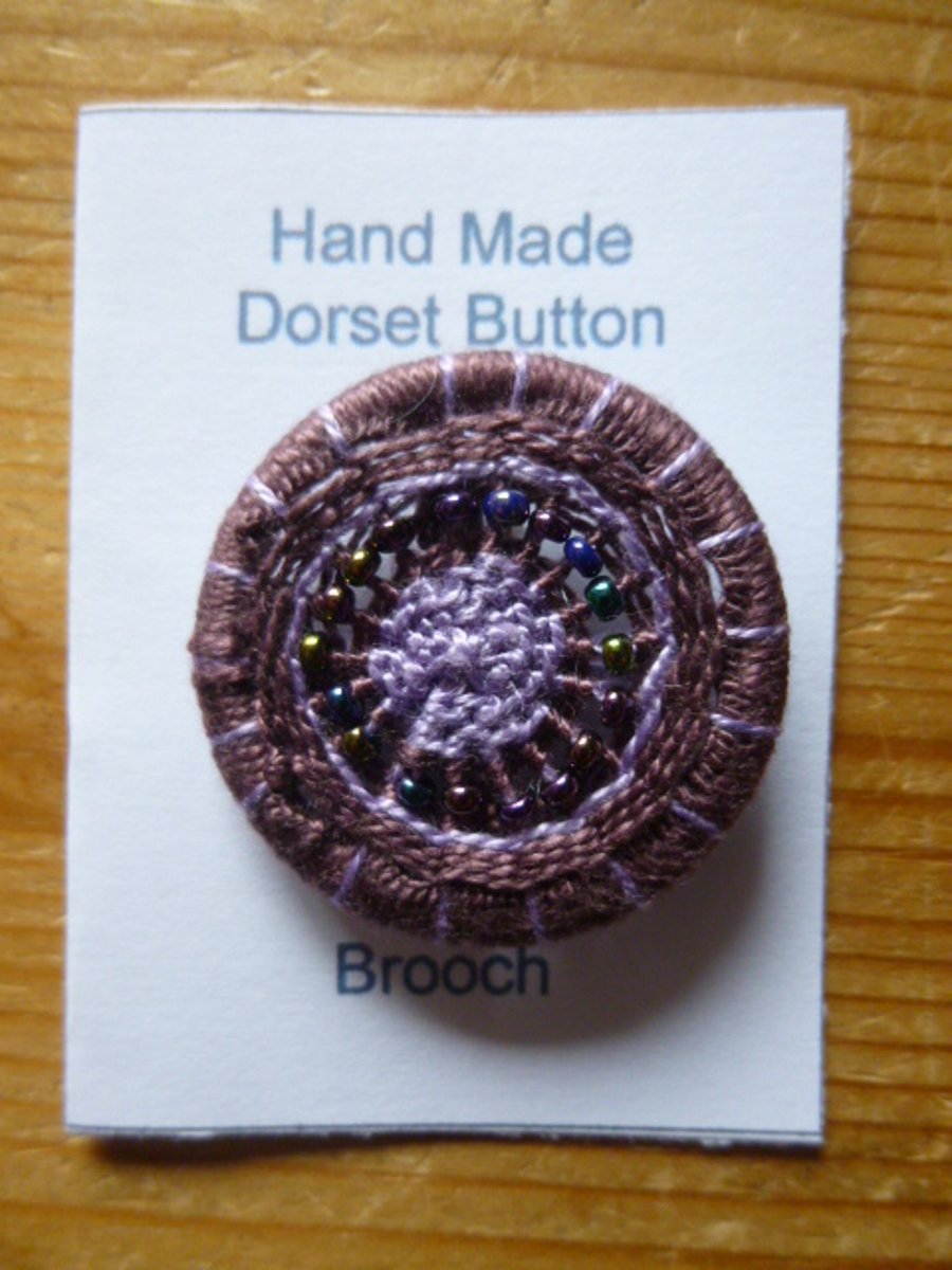 Beaded Dorset Button Brooch, Purple and Lilac, B10