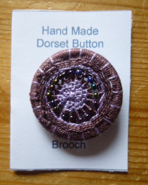 Beaded Dorset Button Brooch, Purple and Lilac, B10