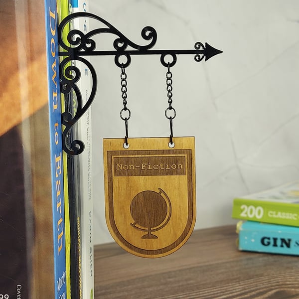 Non-Fiction Genre Divider Bookshelf Decor  Solid Walnut Library Sign
