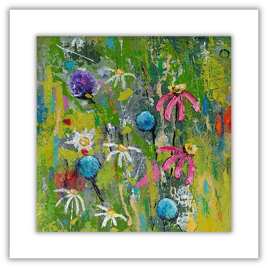 A mounted semi-abstract painting - Scotland - wildflowers - letterbox gift