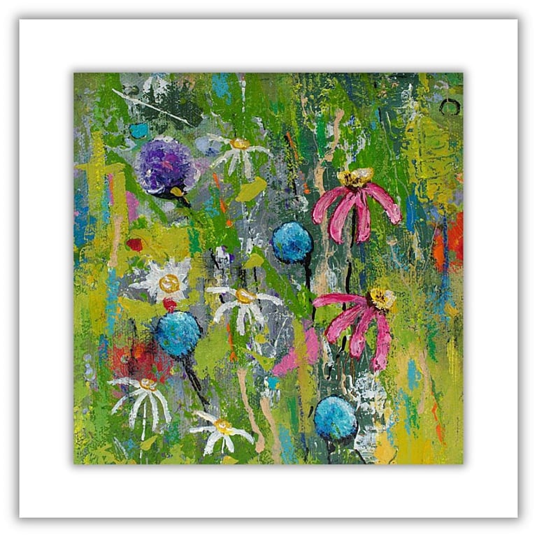 A mounted semi-abstract painting - Scotland - wildflowers - letterbox gift