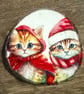 Wooden Disc Christmas Coaster - Festive Cats
