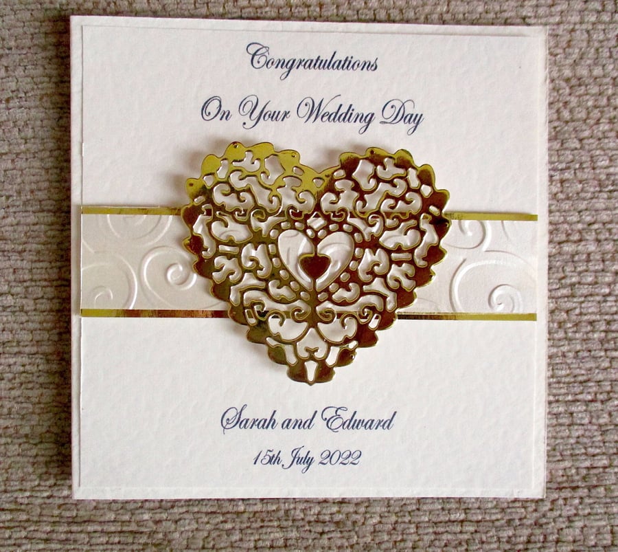 Intricate Heart Wedding Card - Personalised Wedding Card - Congratulations Card 
