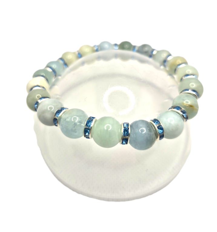 Amazonite bead stretchy bracelet with blue faux crystal rondelles