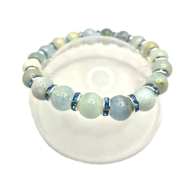 Amazonite bead stretchy bracelet with blue faux crystal rondelles