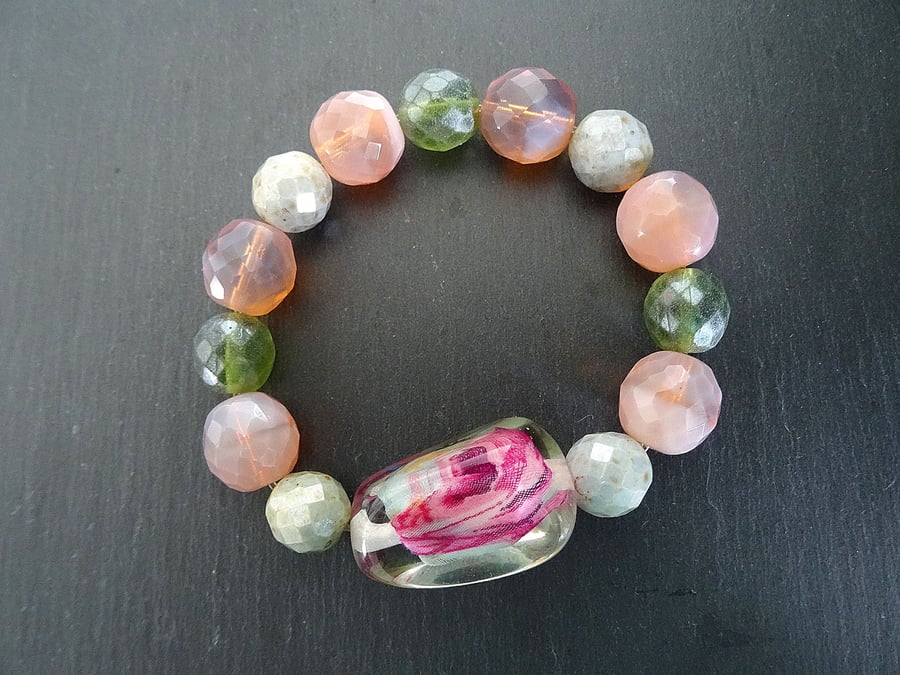 Chunky Faceted Glass and Resin Bracelet