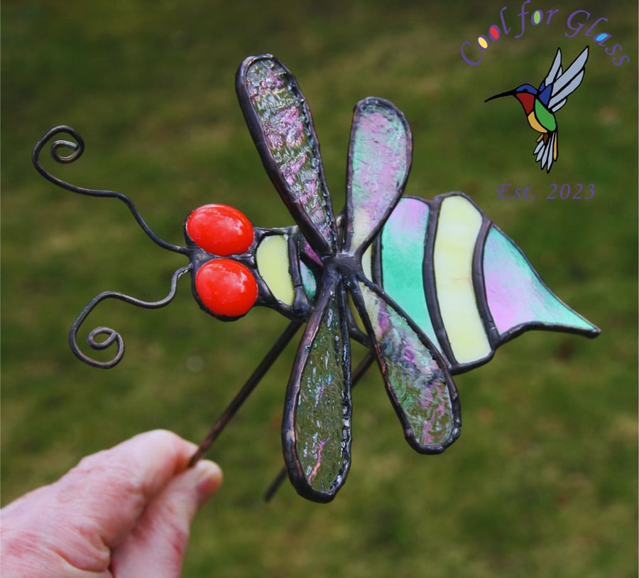Stained glass bee plant buddy plant stake