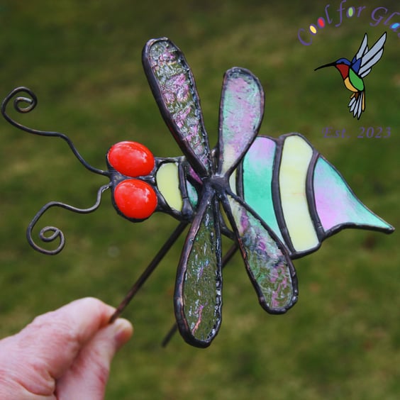 Stained glass bee plant buddy plant stake