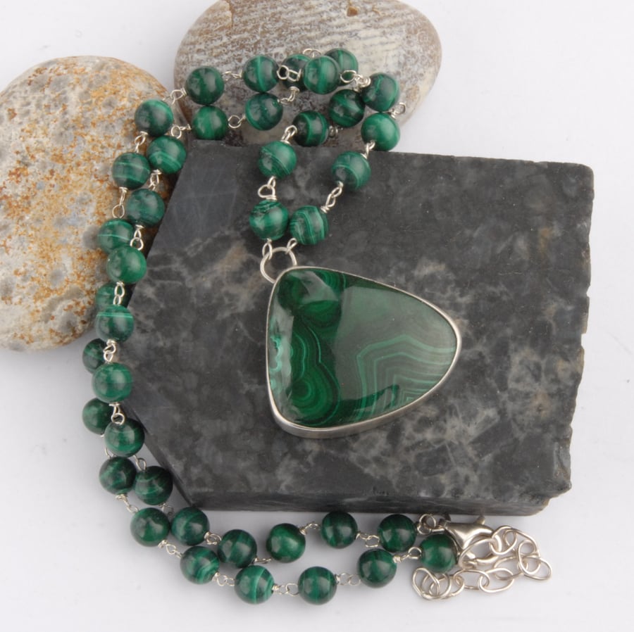 Sterling silver and green malachite necklace