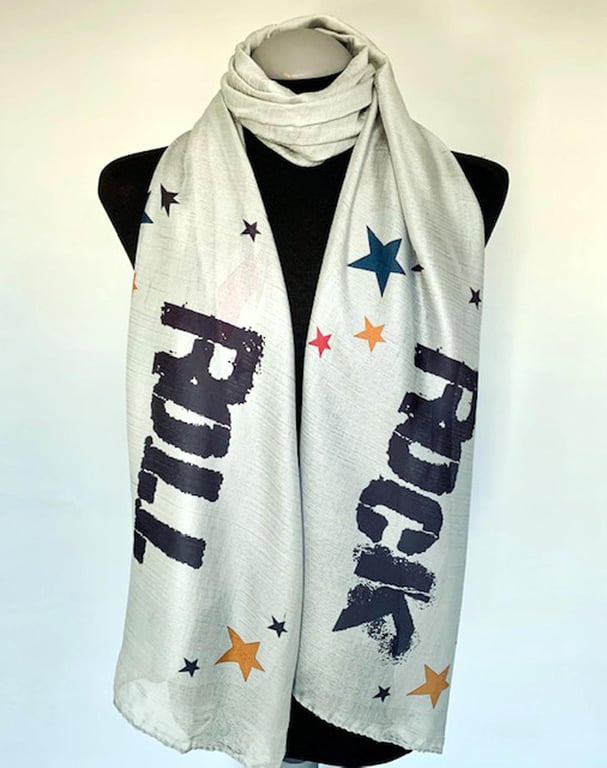 Rock N Roll Scarf Music Fans Vintage Fashion. Grey. Lightweight