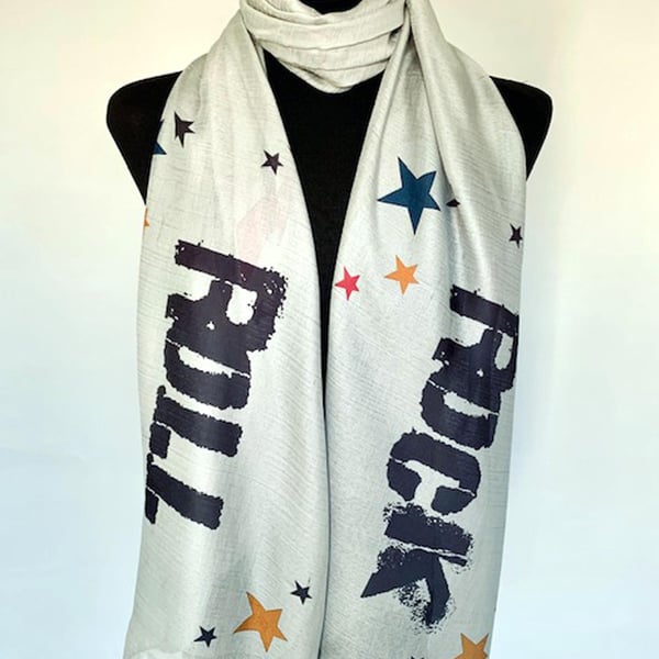 Rock N Roll Scarf Music Fans Vintage Fashion. Grey. Lightweight