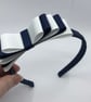 Navy Hairband with 5 Layer Navy and White Two-tone Straight Bow - Image 2