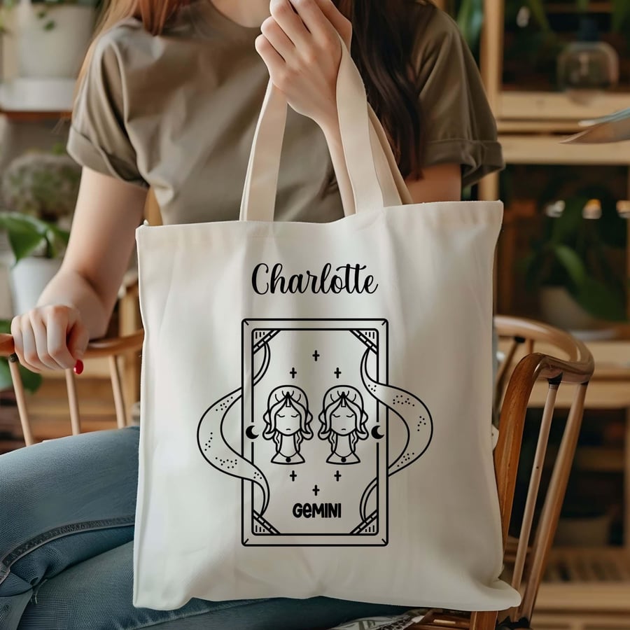 Gemini Starsign Tote Bag, Zodiac Personalised Tote Bag, Star Sign Bag