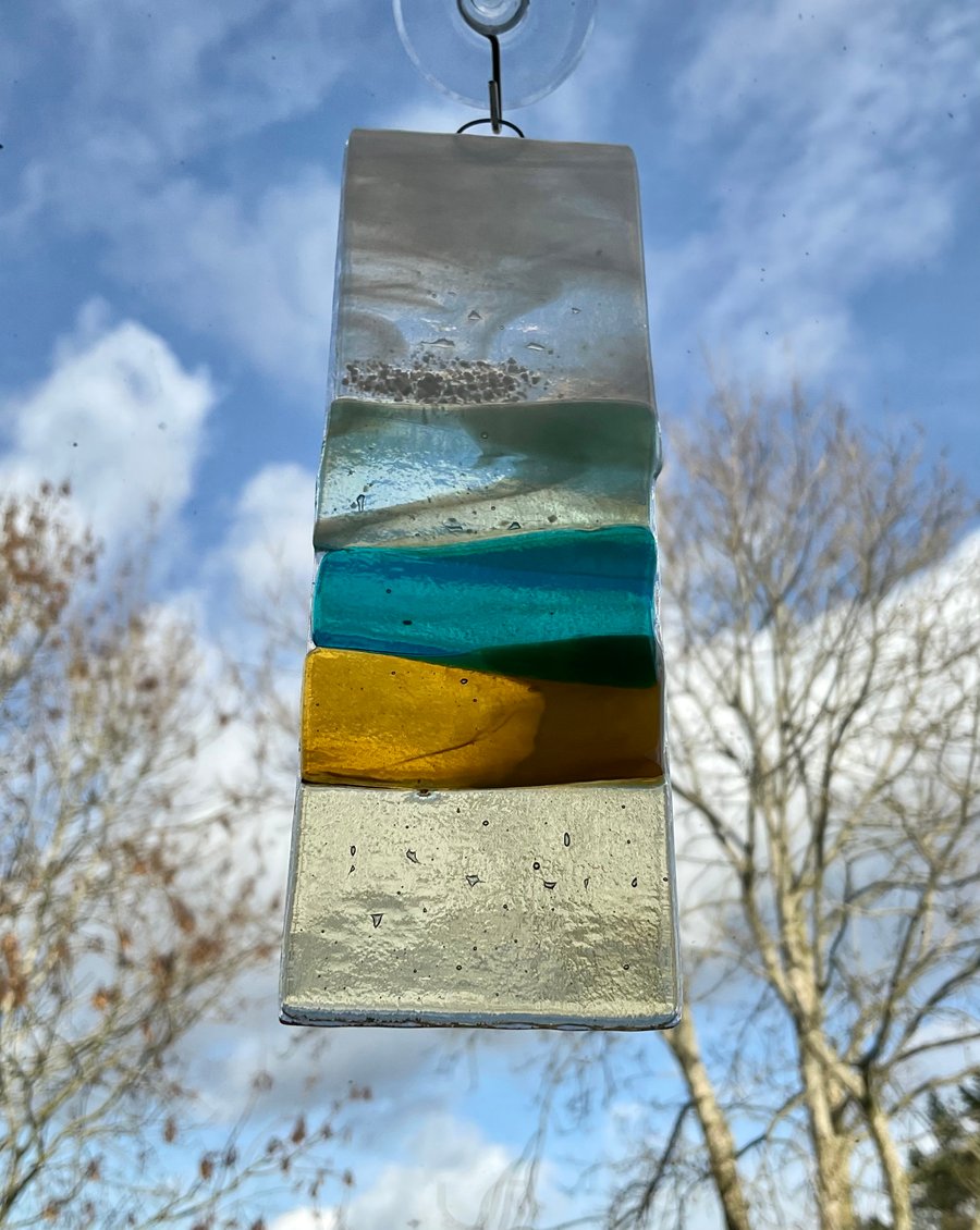 Fused glass seascape window hanging