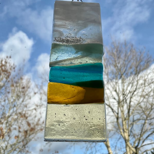 Fused glass seascape window hanging