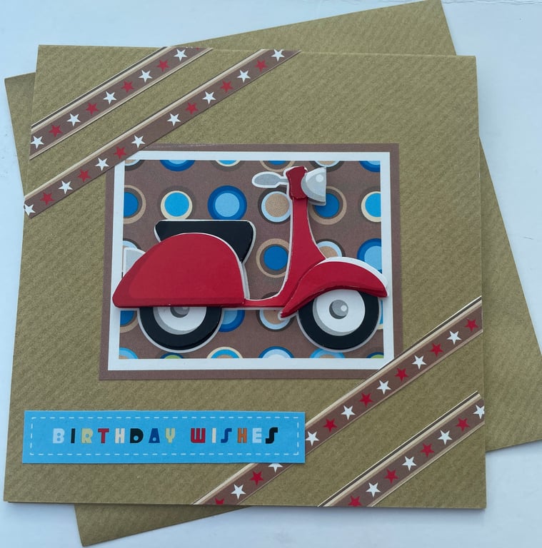Little red scooter sixties inspired Birthday wishes card