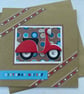 Little red scooter sixties inspired Birthday wishes card