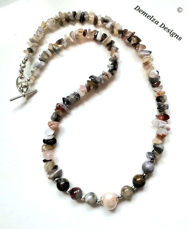 Botswan Agate & Baroque Freshwater Pearl Necklace 'ONE OFF'