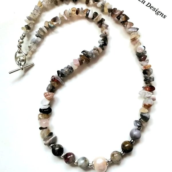 Botswan Agate & Baroque Freshwater Pearl Necklace 'ONE OFF'