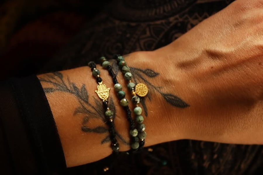 Set of three macrame bracelets with African Turquoise.