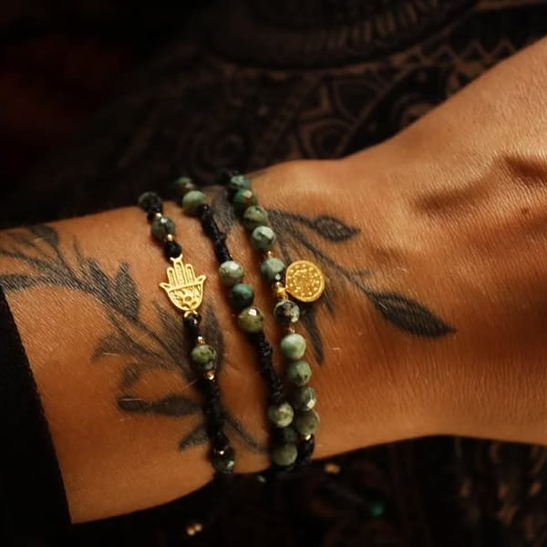 Set of three macrame bracelets with African Turquoise.