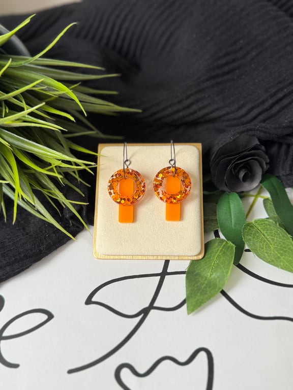 Hoop and Rectangle on Hoop Earrings 