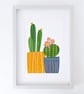 Two Cacti Print, house plant illustration, original Giclee print - Image 1