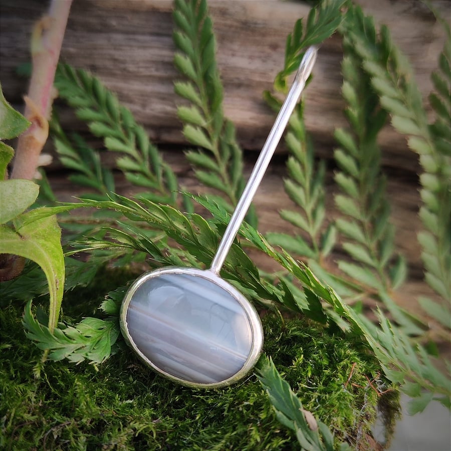 Sterling silver pendant with banded grey agate