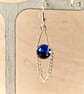 Blue Glass Bead Earrings, Handmade Boho Jewellery, Silver Chain Drop Earrings