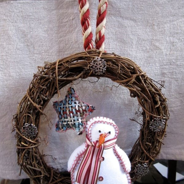 Felt snowman wicker wreath